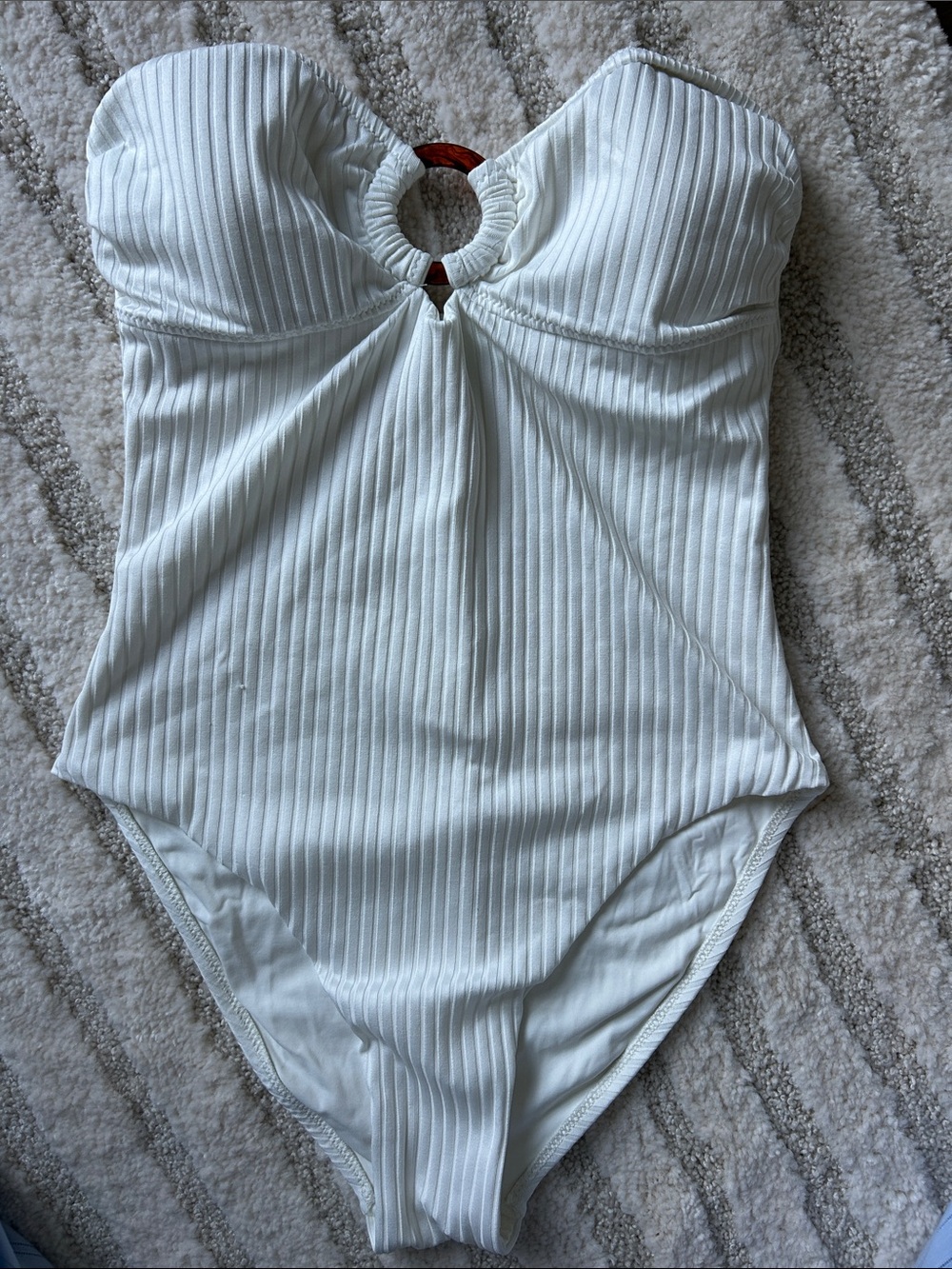 Melissa Odabash White Ribbed Girls One-Piece Swimsuit with Ring Accent